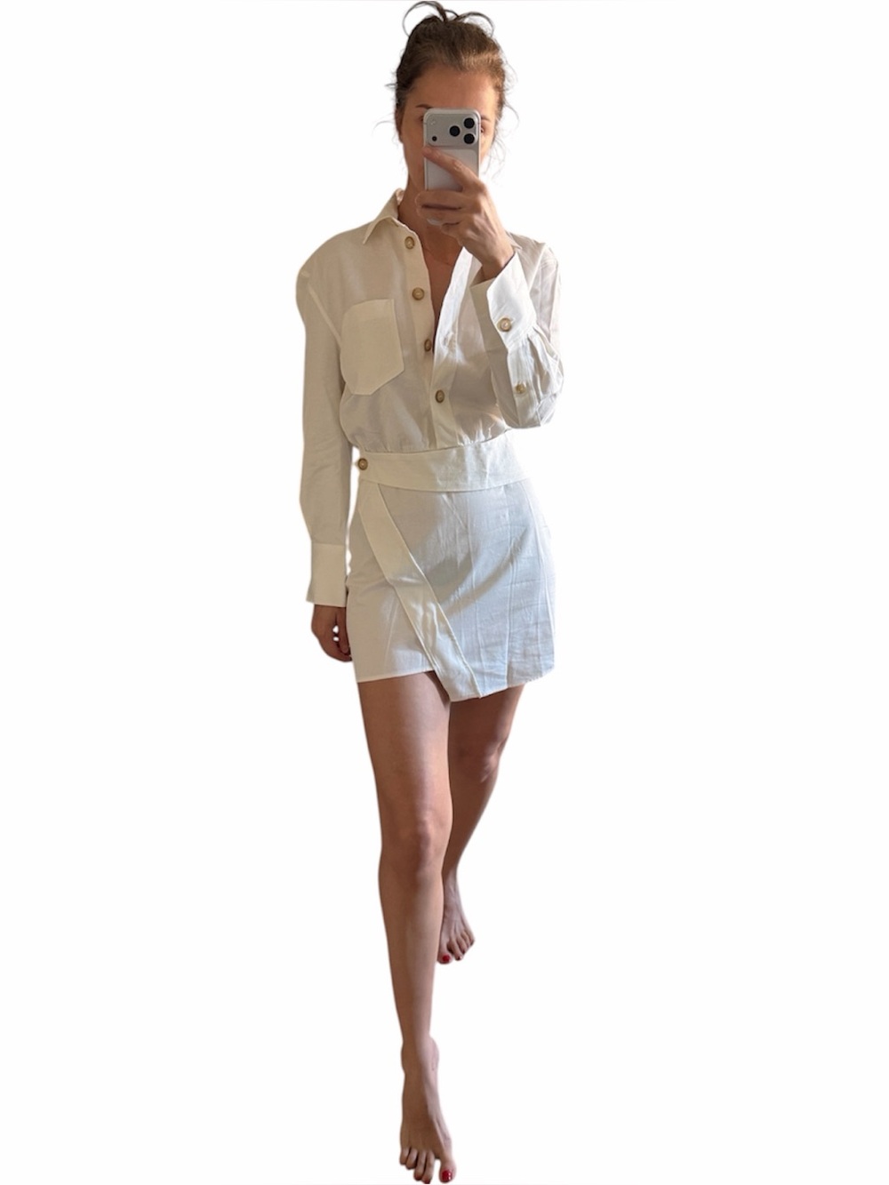 NWT Zara Mini Shirt Dress Oyster White size Xs